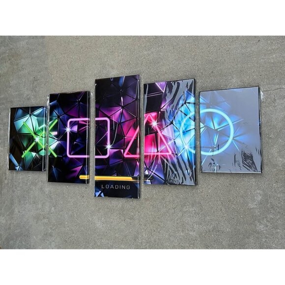 5 Piece Gamer Room Canvas Wall Art PlayStation Symbols - Picture 1 of 5